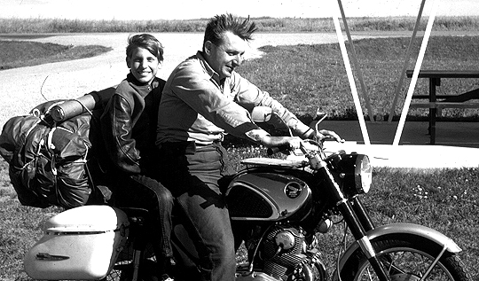 Author Robert Pirsig and his son Chris in 1968. Pirsig, who wrote Zen and the Art of Motorcycle Maintenance, died Monday at age 88.