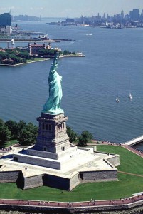 Aerial view of the Statue of Liberty.
